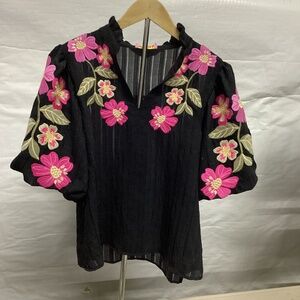 THML Beautiful Embroidery Black Blouse.